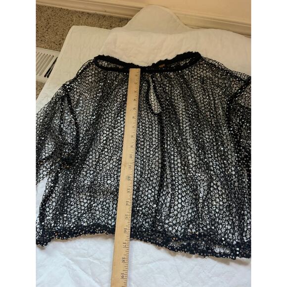 Free People Black Sequin Mesh Top – Sheer & Sparkly - Picture 4 of 7